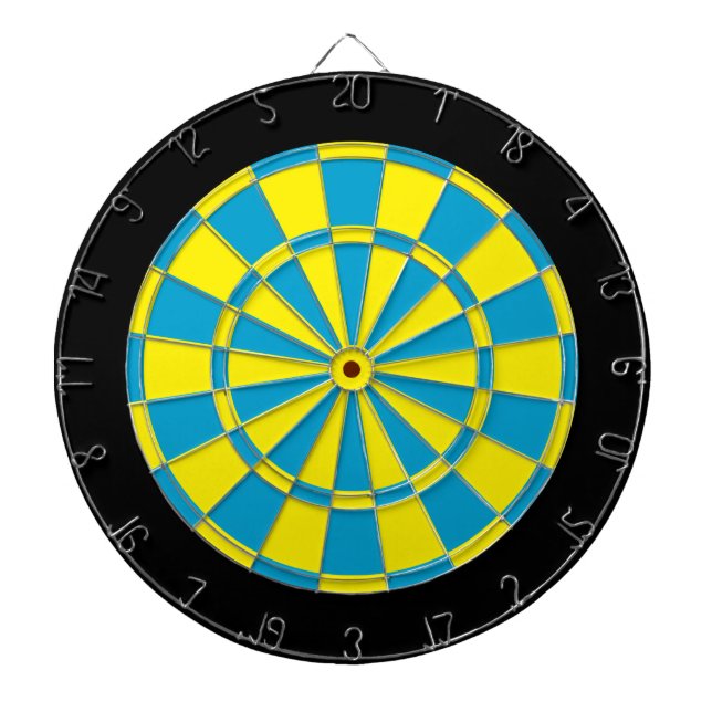 Dart Board: Yellow, Sky Blue, And Black Dartboard (Front)