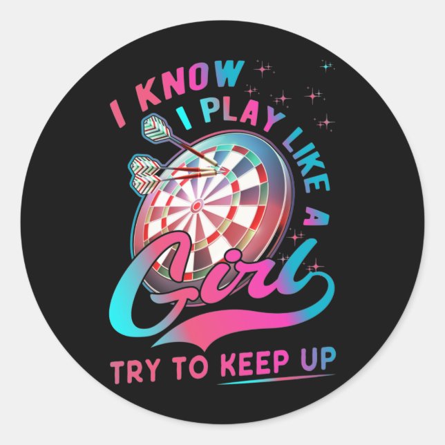 Dart Girl Throwing Dartboard 180 Darts Classic Round Sticker (Front)