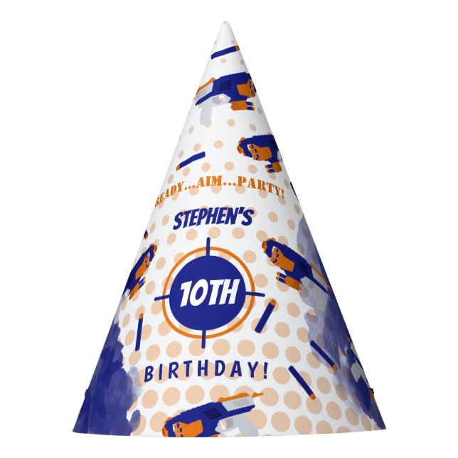 Dart Gun Battle War Boys Birthday Party Party Hat (Front)