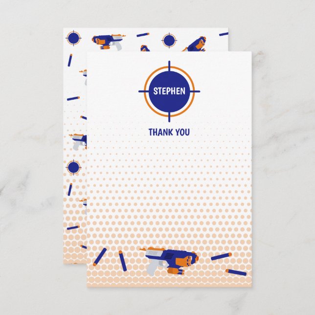 Dart Gun Battle War Boys Target Pattern Kids Thank You Card (Front/Back)
