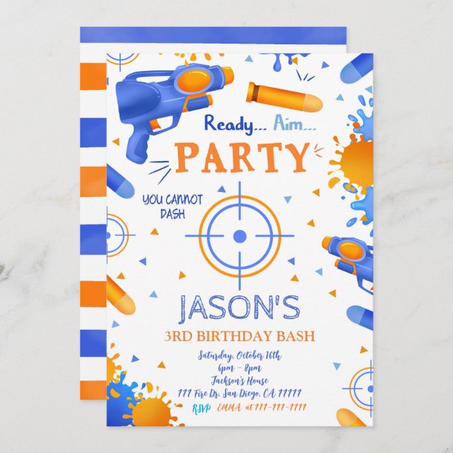 Dart Gun Birthday Invitations (Front/Back)