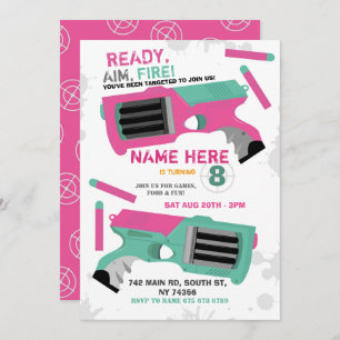 Dart Gun Fun Aim Shoot Girls Birthday Invitation