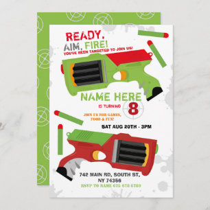 Dart Gun Fun Aim Shoot Party Birthday Invitation