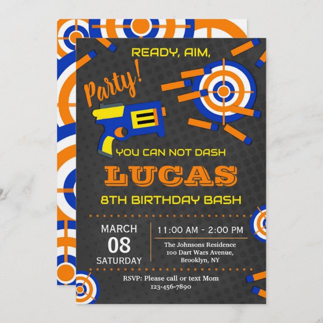 Dart Gun Wars Birthday Party Invitation (Front/Back)