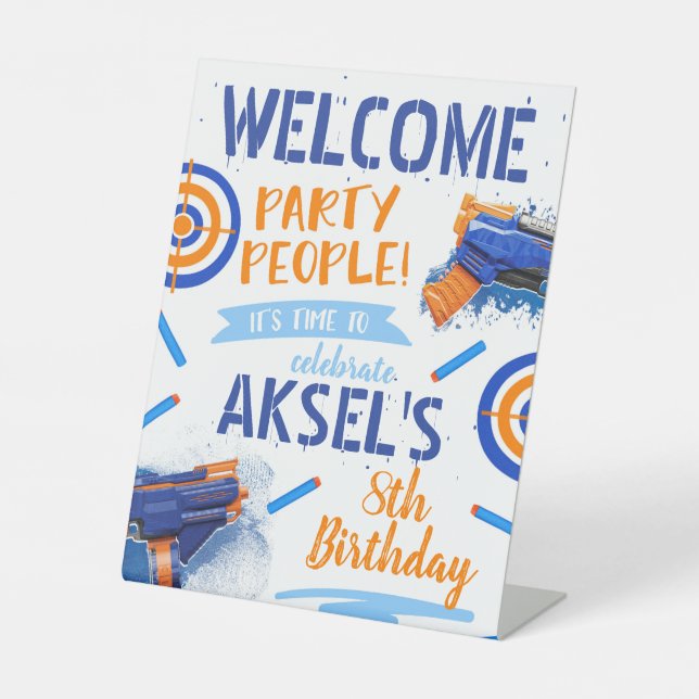 Dart Gun Welcome Poster | Dart Party Pedestal Sign (Front)