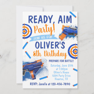 Dart Party Birthday Invitation Dart Gun