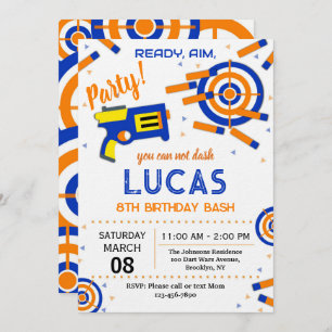 Dart Party Birthday Invitation Dart Gun