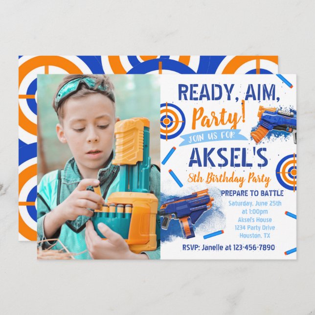 Dart Party Birthday Invitation | Photo Dart Invite (Front/Back)