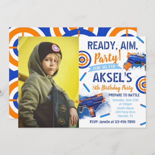 Dart Party Birthday Invitation | Photo Dart Invite (Front/Back)