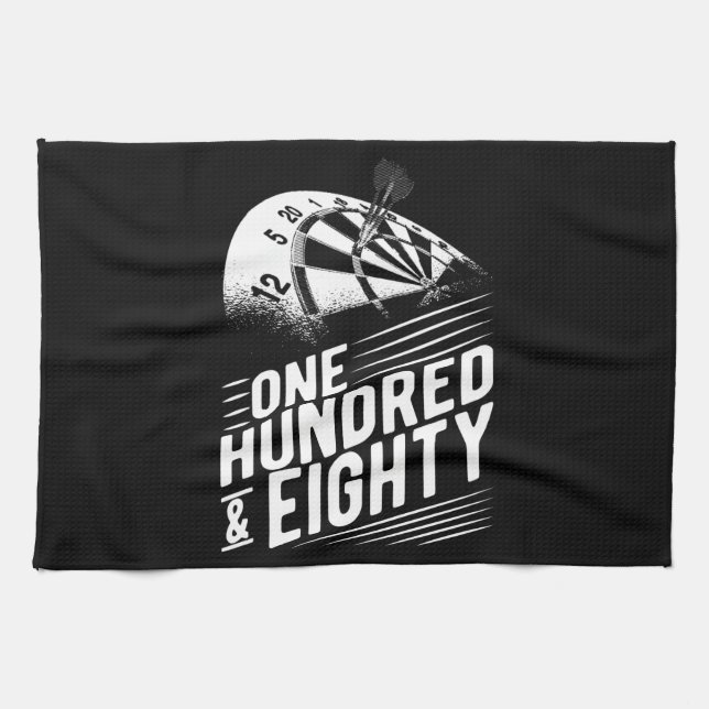 Dart Player 180 Dart Men Retro Dartboard Tea Towel (Horizontal)