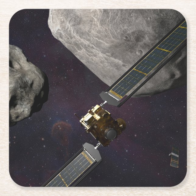 Dart Spacecraft And The Liciacube Prior To Impact Square Paper Coaster (Front)