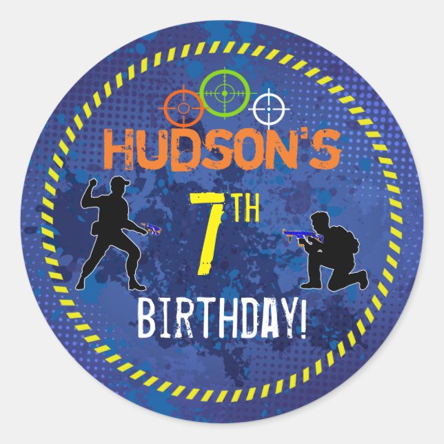 Dart Wars Party Dart Gun Birthday Classic Round Sticker (Front)