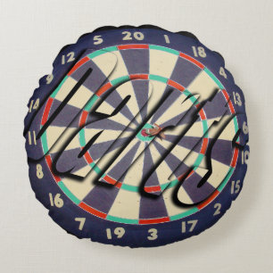 Dartboard and Darts logo, Round Cushion