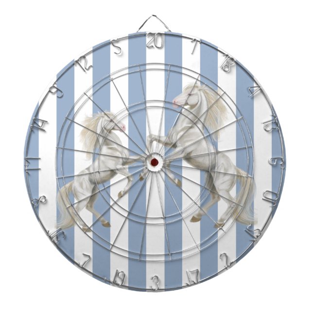 Dartboard Blue & White Stripe White Horse (Front)