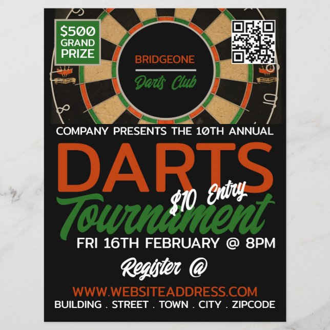 Dartboard Design, Darts Tournament Advertising Flyer (Front)