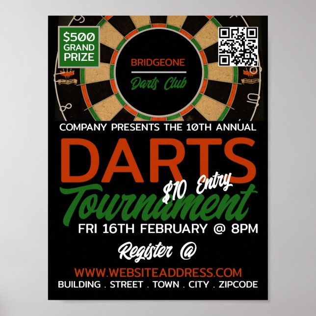 Dartboard Design, Darts Tournament Advertising Poster (Front)