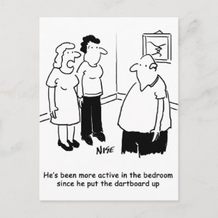Dartboard in the Bedroom. Funny Cartoon Postcard