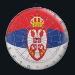 Dartboard with 6 darts Serbia Serbian flag<br><div class="desc">This lovely bubble flag has been based on the original flag. It's the regulation size (18 inch diameter & 1 inch thick) Add you get a set of 6 brass darts (3 American flag dart flights and 3 UK dart flights). The aluminium frame has all the numbers built into it...</div>