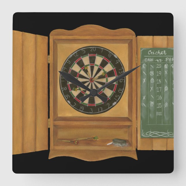 Dartboard with Cricket Scoring Square Wall Clock (Front)
