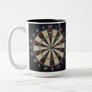 Dartboard With Dart In Bullseye, Two-Tone Coffee Mug