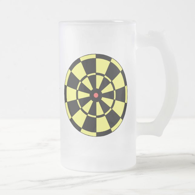 Dartboard Yellow Black Red Bullseye Frosted Glass Beer Mug (Right)