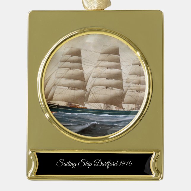 Dartford Sailing ship 1910 Gold Plated Banner Ornament (Front)