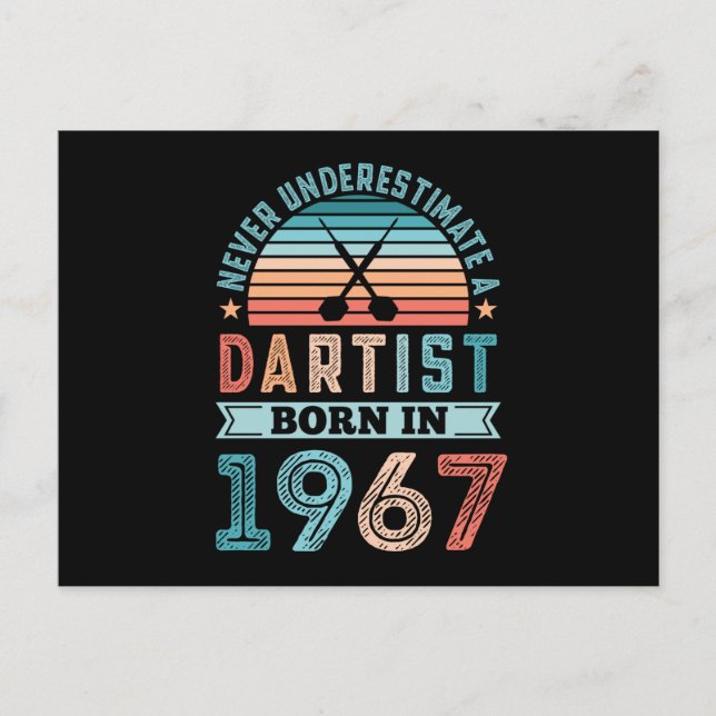 Dartist born 1967 Darts 60th Birthday Retro Gift Postcard (Front)