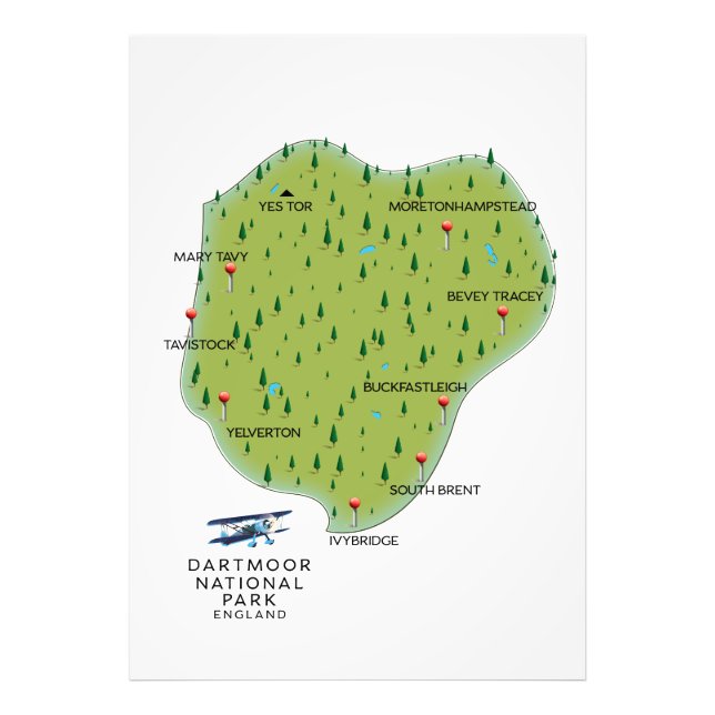 Dartmoor national park England Map Photo Print (Front)