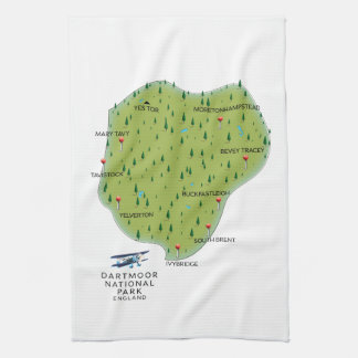 Dartmoor national park England Map Tea Towel