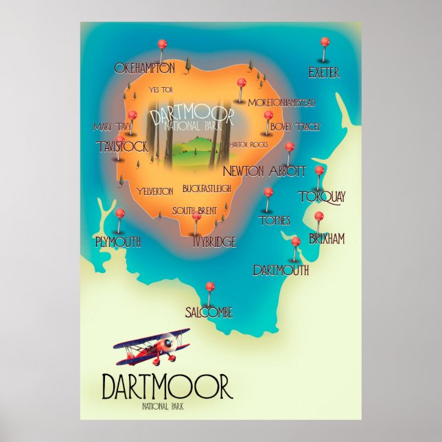 Dartmoor National Park Map Travel poster (Front)