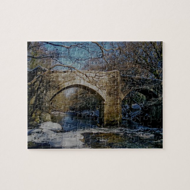 Dartmoor River Dart Holne New Bridge Winter Jigsaw Puzzle (Horizontal)
