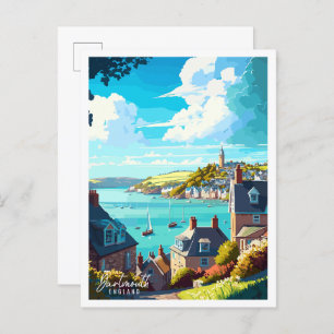 Dartmouth England vintage travel illustration Postcard