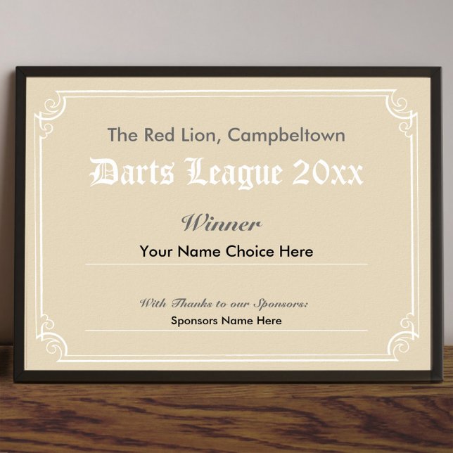 Darts Competition Winner's Certificate Poster (Creator Uploaded)