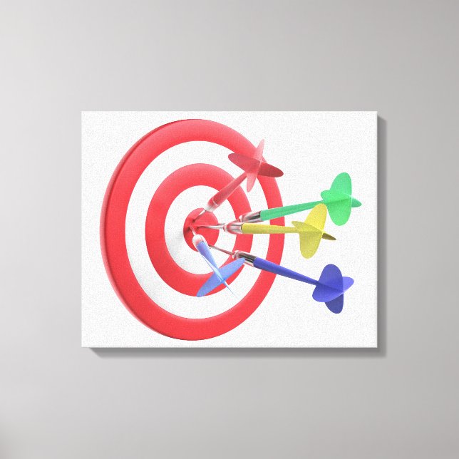Darts hitting the centre of dartboard canvas print (Front)