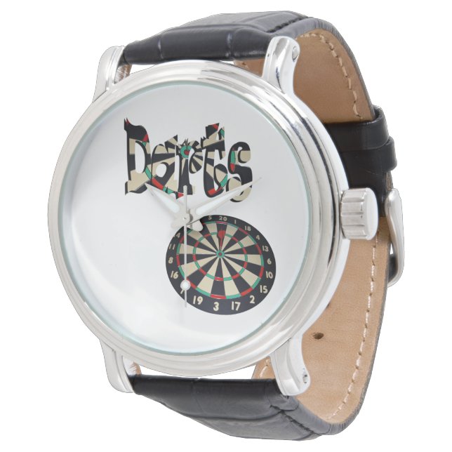 Darts Logo And Dartboard, Mens Leather Watch, Watch (Angled)