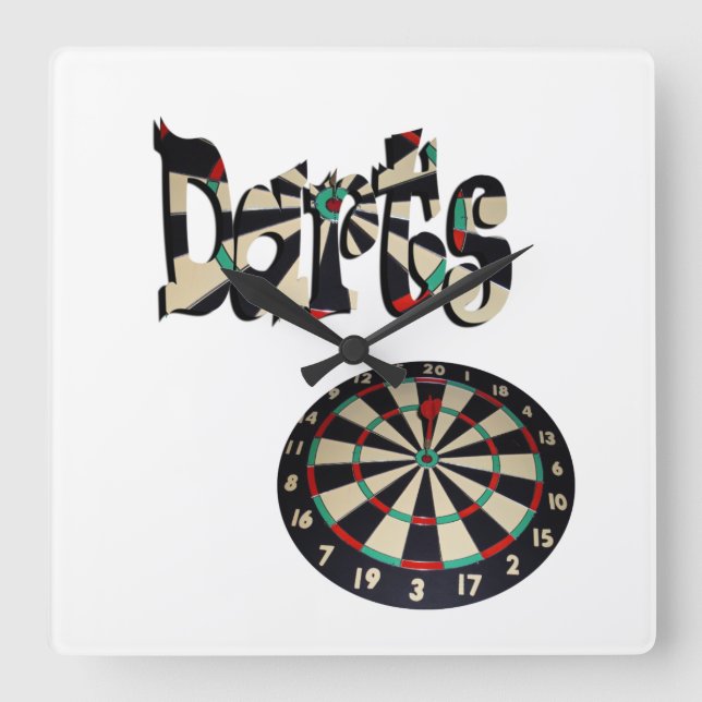 Darts Logo With Dartboard, Square Wall Clock (Front)