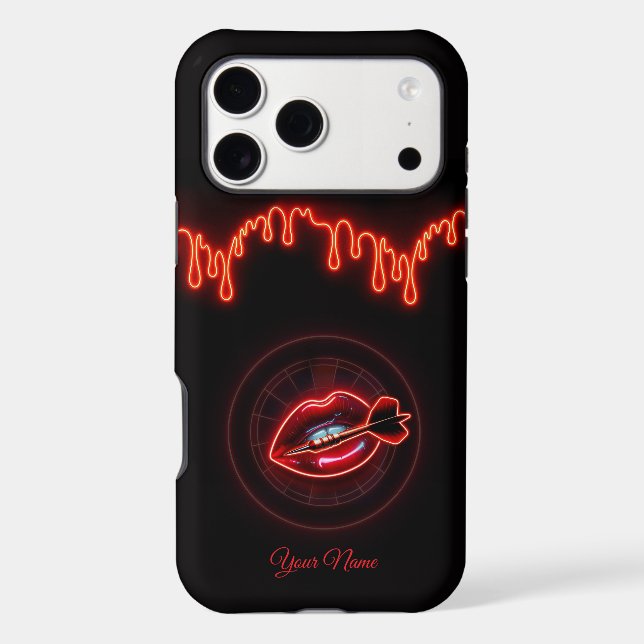 Darts Neon Holographic Lips Dartboard Phone Case (Back)