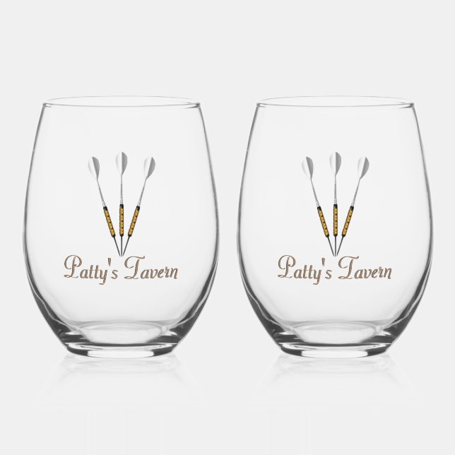 Darts Personalised Stemless Wine Glass (Front)