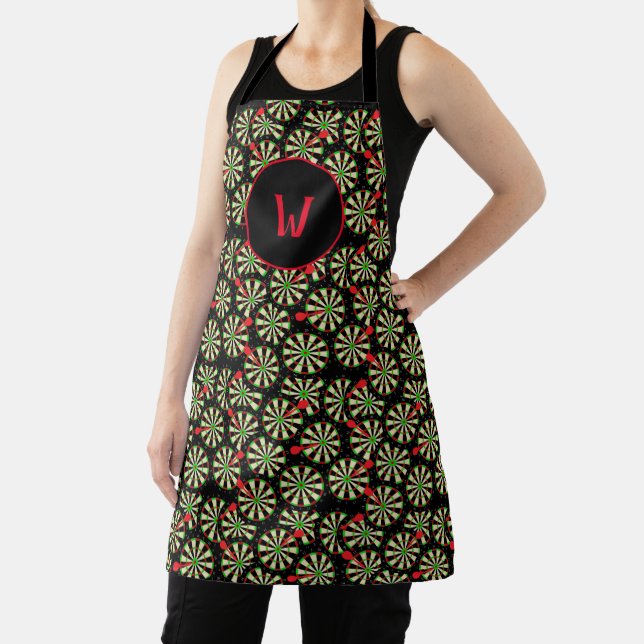 Darts Player Dart Boards Pattern Monogram Apron (Insitu)