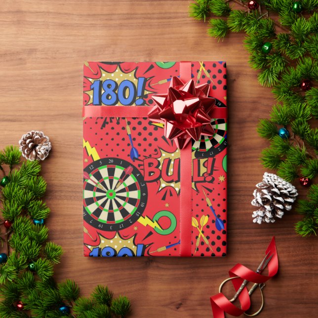 Darts Player Dartboards Comic Book Pattern Wrapping Paper (Holiday Gift)