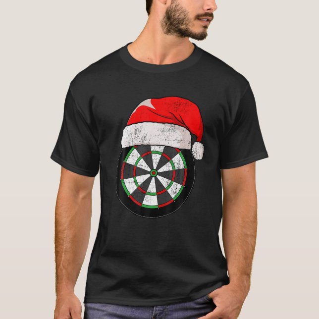 Darts Santa Hat Christmas Dart-Throwing Dartboard T-Shirt (Front)