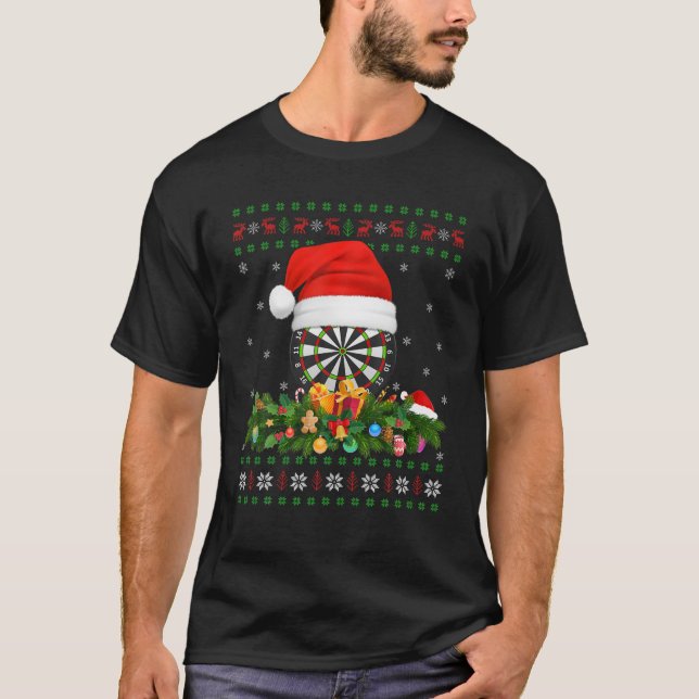 Darts Sports Lover Xmas Santa Hat Ugly Darts Chris T-Shirt (Front)