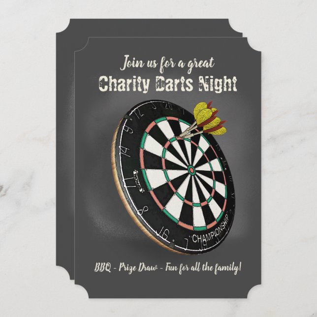 Darts Team Event Dartboard and Chalkboard Invitation (Front/Back)