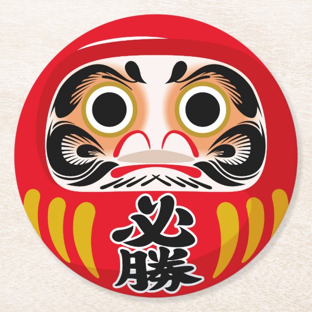 Daruma doll (traditional Japanese good luck charm) Round Paper Coaster (Front)
