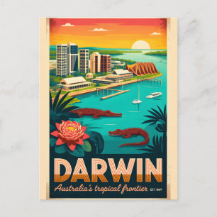 Darwin Australia Retro Travel Poster Art Postcard