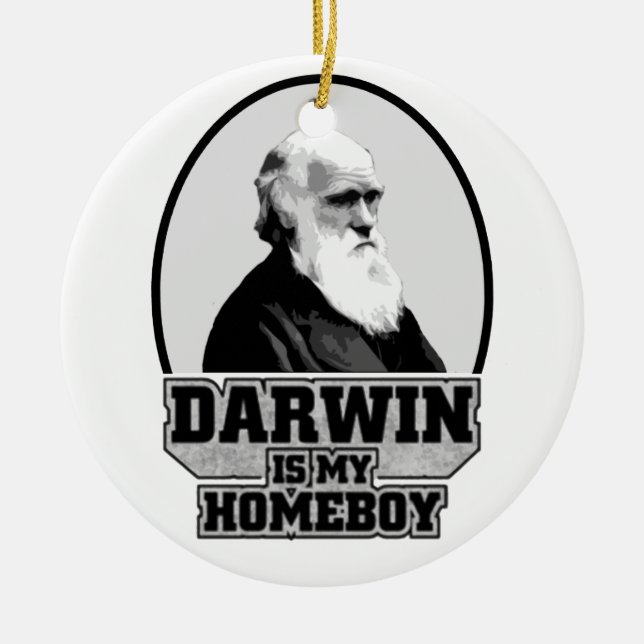 Darwin Is My Homeboy Ceramic Tree Decoration (Front)