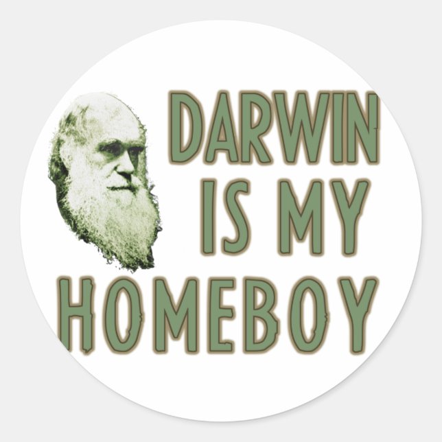 Darwin is my homeboy classic round sticker (Front)