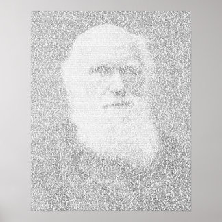 Darwin portrait made of 'Origin of Species' text Poster