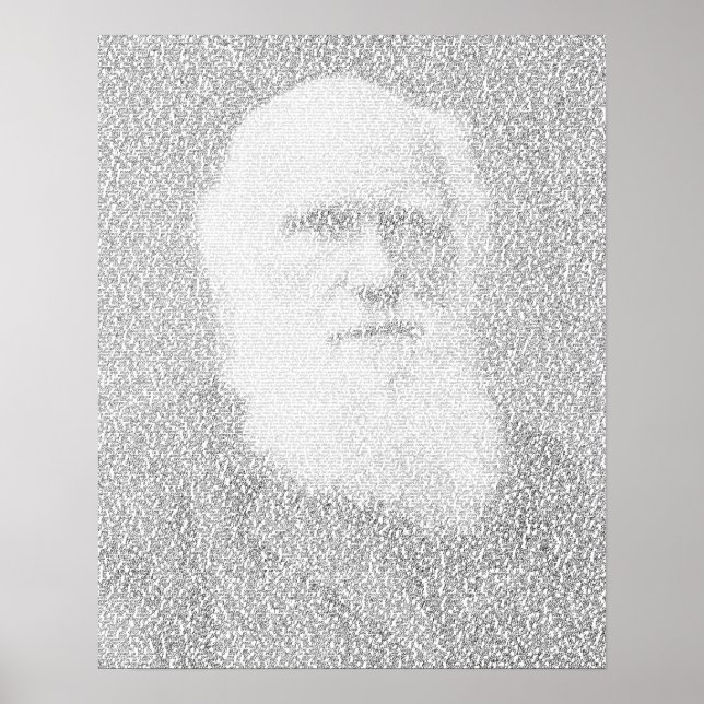 Darwin portrait made of 'Origin of Species' text Poster (Front)