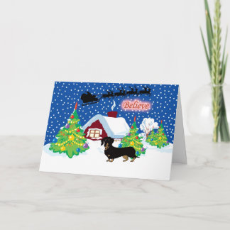 Daschshund Believe In Santa Christmas Holiday Card